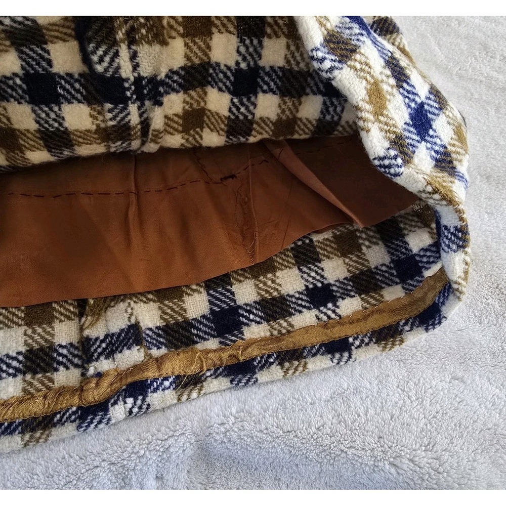 Vintage Wool Skirt Junior Womens Blue Gold Plaid Checks - Picture 3 of 6